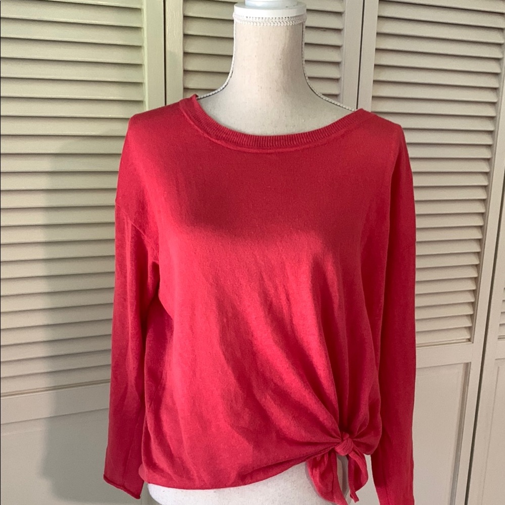 LOFT Coral Tie Front Relaxed Lightweight Sweater